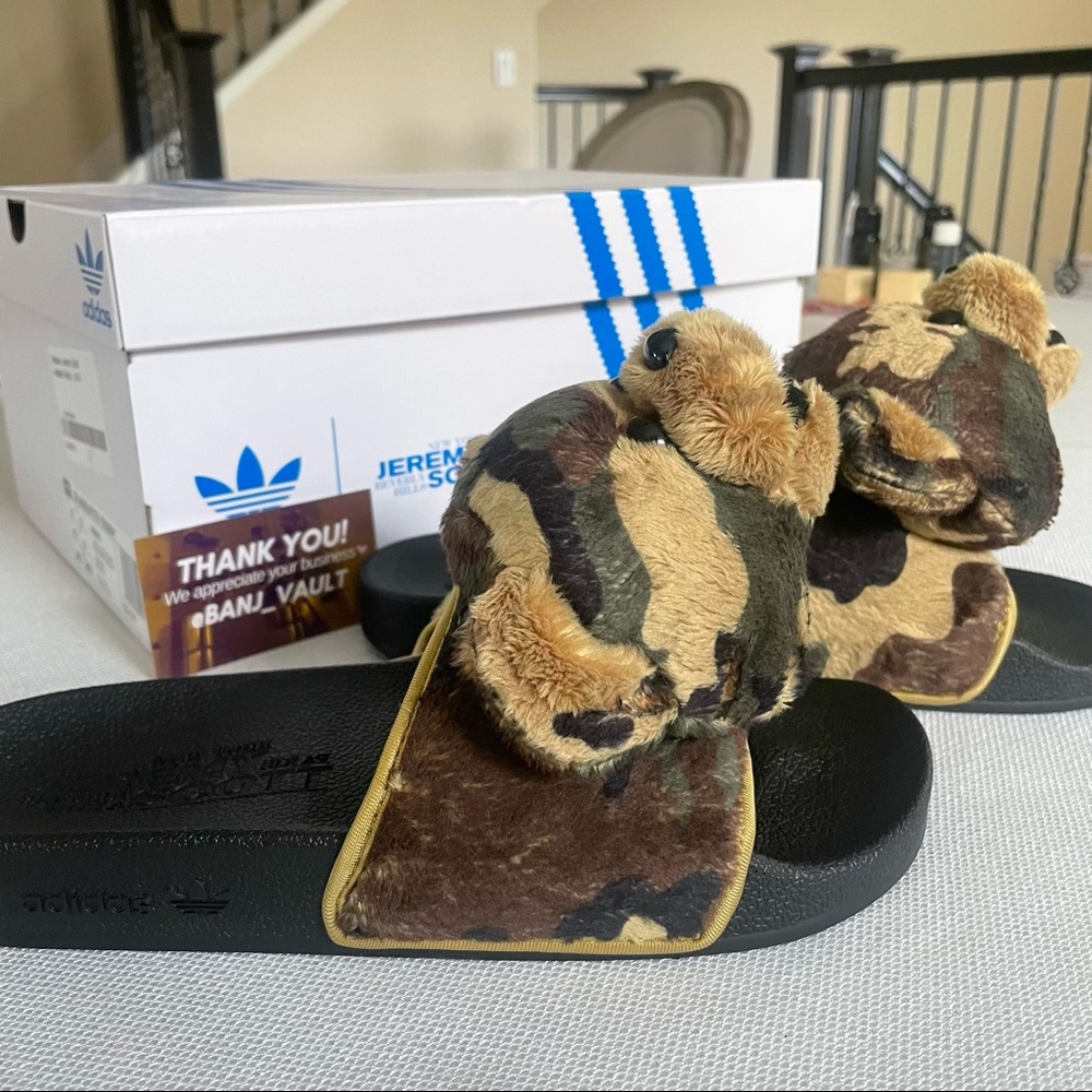 Adidas X Jeremy Scott Camo Teddy Bear Adilette Slides Mens 7 Women 8.5 - Picture 2 of 9